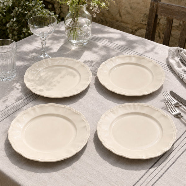 Lot de 4 assiettes anciennes Sarreguemines en faïence ivoire Ø 25 cm à bord chantourné