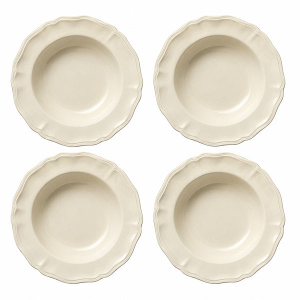 Lot de 4 assiettes creuses anciennes Sarreguemines en faïence ivoire Ø 25 cm à bord chantourné