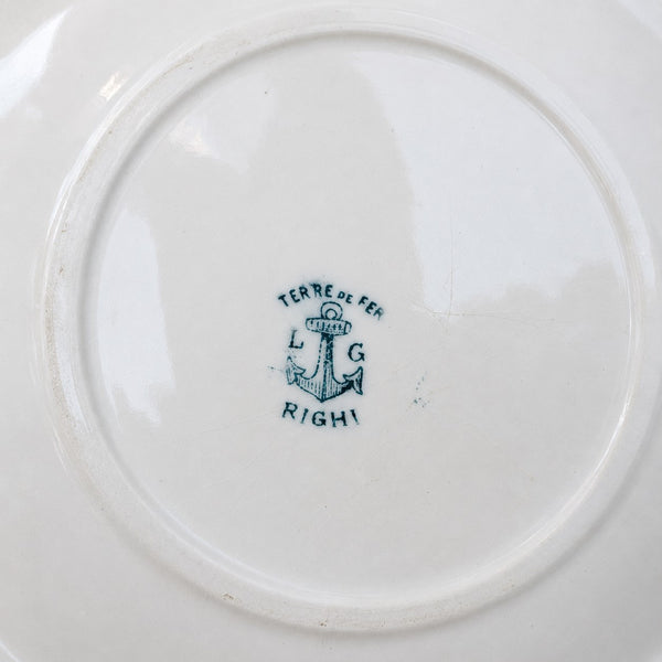 Lot de 6 assiettes anciennes Righi – L.G. Clairefontaine – Terre de Fer – Ø 21,7 cm – Décor chardon bleu