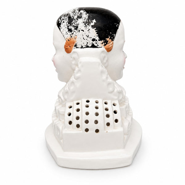 Ancien présentoir à sucettes Pierrot Gourmand double face en faïence des années 1950-1960