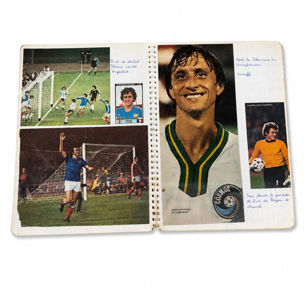 Ancien cahier album de football – Michel Platini, AS Saint-Étienne, Coupe des clubs champions 1976 et Coupes du monde 1978 et 1982