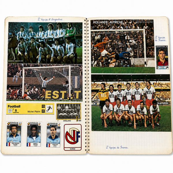 Ancien cahier album de football – Michel Platini, AS Saint-Étienne, Coupe des clubs champions 1976 et Coupes du monde 1978 et 1982