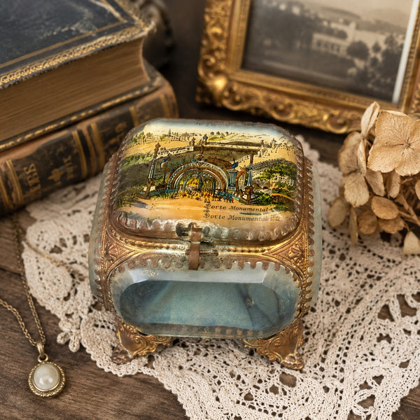 Coffret à bijoux ancien en verre biseauté – Porte Monumentale de l'Exposition Universelle de Paris 1900