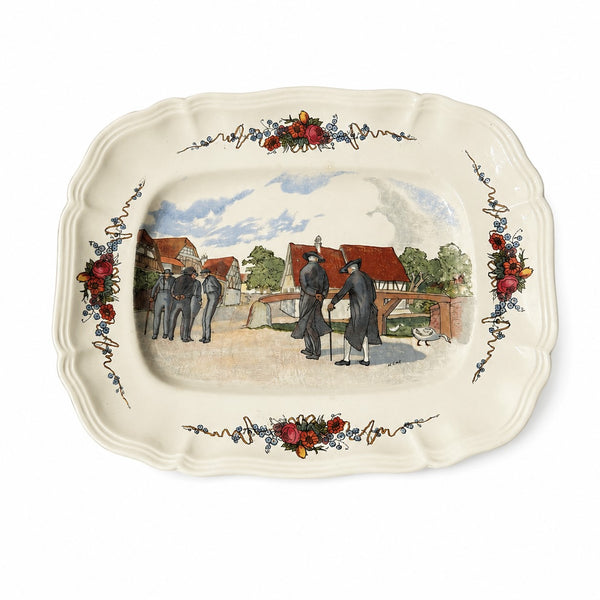 Plat de présentation 33 cm en faïence de Sarreguemines modèle Obernai – Décor H. Loux