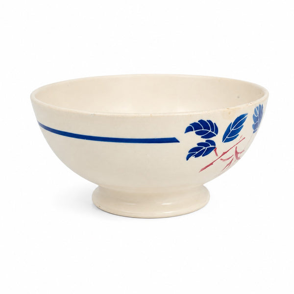 Bol ancien en faïence K&G Lunéville décor floral rose et bleu
