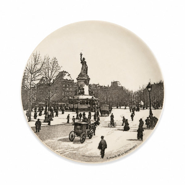 Ancienne assiette à dessert 19,5 cm en faïence HB Choisy-le-Roi – Modèle « Paris - 3. Place de la République »