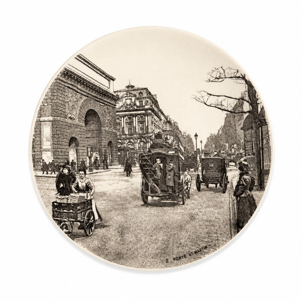 Ancienne assiette à dessert 19,5 cm en faïence HB Choisy-le-Roi – Modèle « Paris - 2. Porte St-Martin »