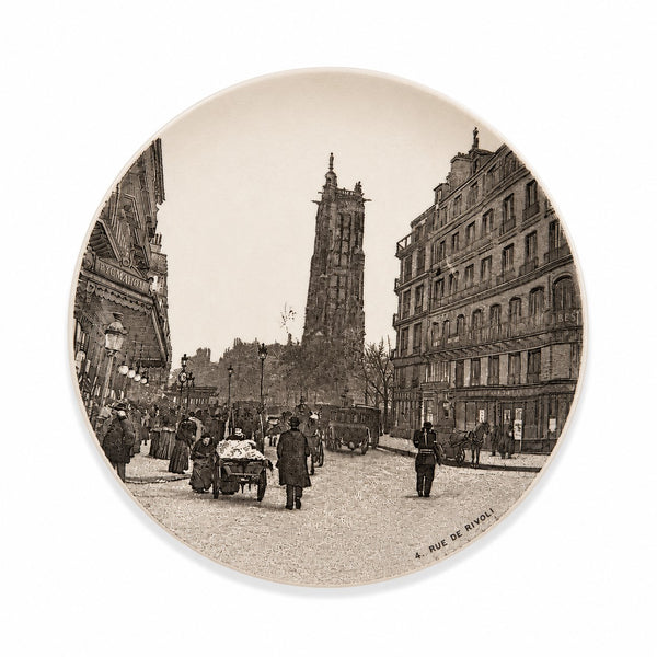 Ancienne assiette à dessert 19,5 cm en faïence HB Choisy-le-Roi – Modèle « Paris - 5. Rue de Rivoli »