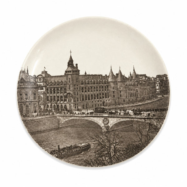 Ancienne assiette à dessert 19,5 cm en faïence HB Choisy-le-Roi – Modèle « Paris - 7. Pont aux Changes »