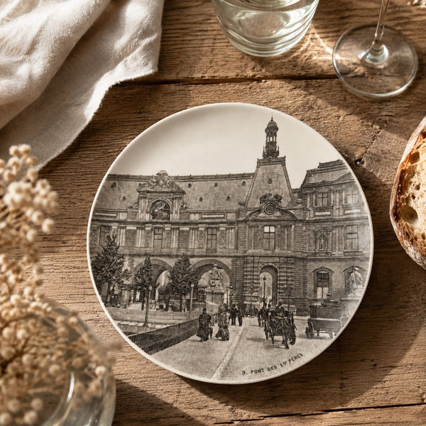 Ancienne assiette à dessert 19,5 cm en faïence HB Choisy-le-Roi – Modèle « Paris - 9. Pont des Sts Pères »