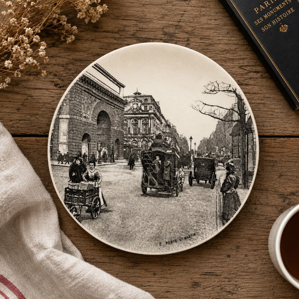Ancienne assiette à dessert 19,5 cm en faïence HB Choisy-le-Roi – Modèle « Paris - 2. Porte St-Martin »