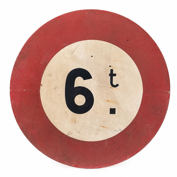 Plaque de signalisation routière ancienne 6 tonnes en tôle émaillée – Datée 1965