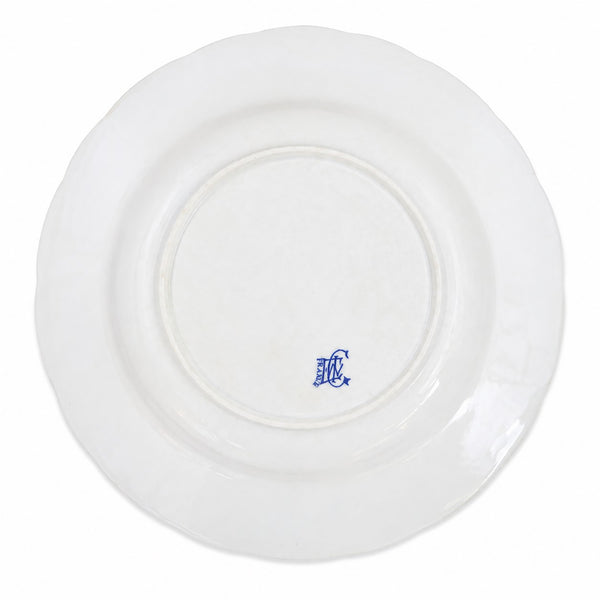Lot de 6 assiettes creuses anciennes Gien modèle Delft en faïence bleue et blanche à décor floral et oiseau