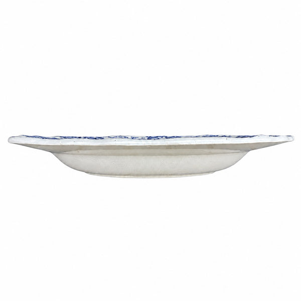 Lot de 6 assiettes creuses anciennes Gien modèle Delft en faïence bleue et blanche à décor floral et oiseau