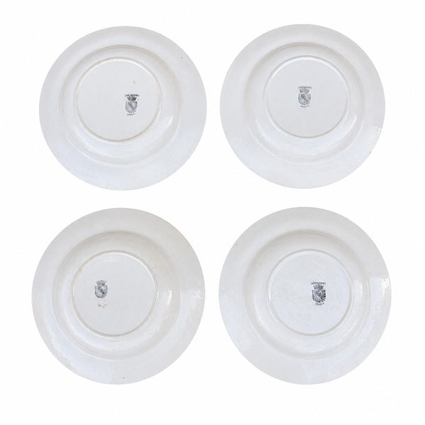 Lot de 4 assiettes creuses anciennes Sarreguemines en faïence blanche