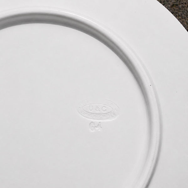 Lot de 6 assiettes plates anciennes blanches en terre de fer U&C Sarreguemines