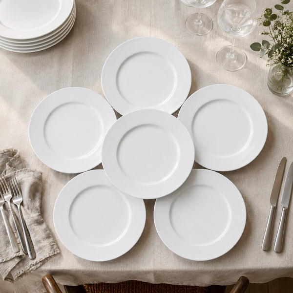 Lot de 6 assiettes plates anciennes blanches en terre de fer U&C Sarreguemines