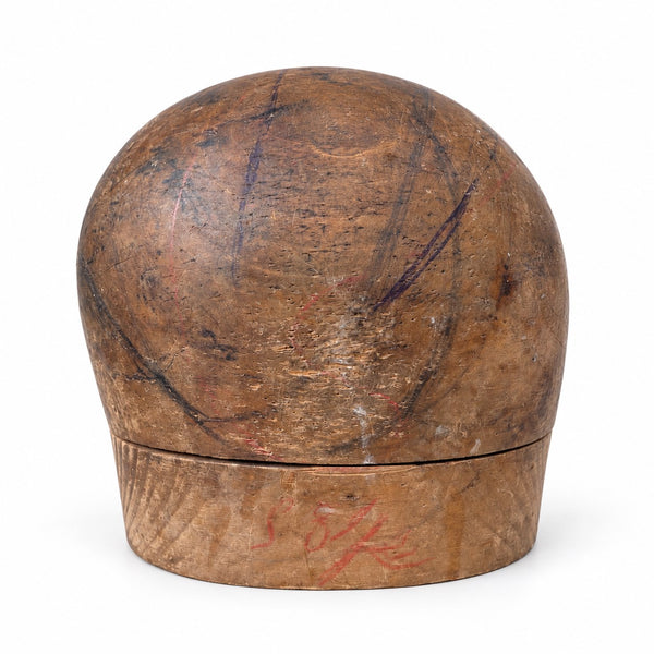Forme à chapeau ancienne en bois patiné – moule de modiste / chapelier