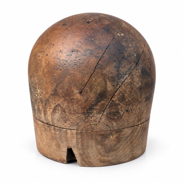Forme à chapeau ancienne en bois patiné – moule de modiste / chapelier