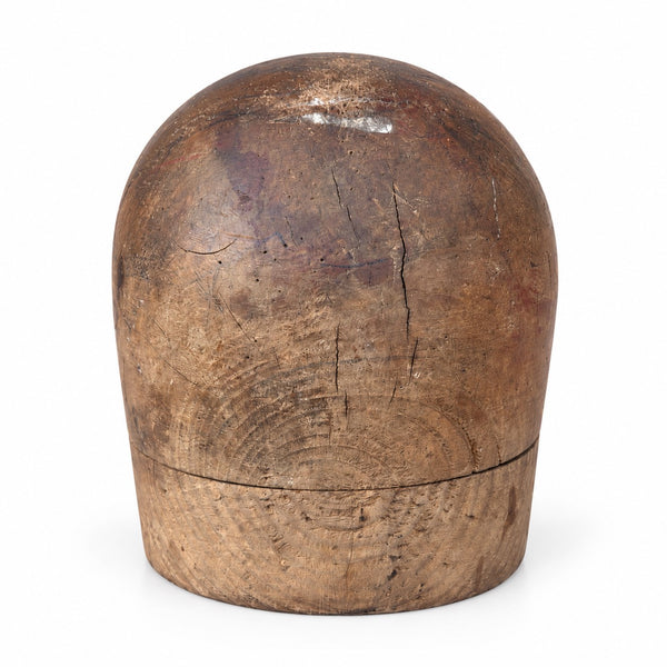 Forme à chapeau ancienne en bois patiné – moule de modiste / chapelier