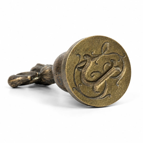 Ancien cachet à cire / sceau monogrammé en métal argenté à fleur de lys