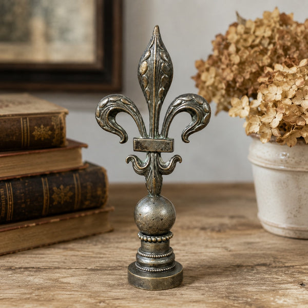 Ancien cachet à cire / sceau monogrammé en métal argenté à fleur de lys