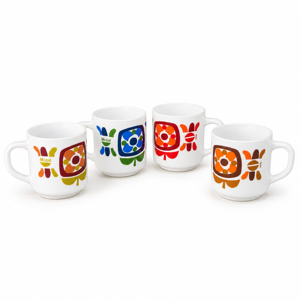Lot de 4 mugs vintage Arcopal publicitaires Mobil - années 1970