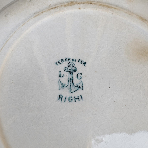 Lot de 5 assiettes anciennes Righi – L.G. Clairefontaine – Terre de Fer – Ø 21,7 cm – Décor chardon bleu