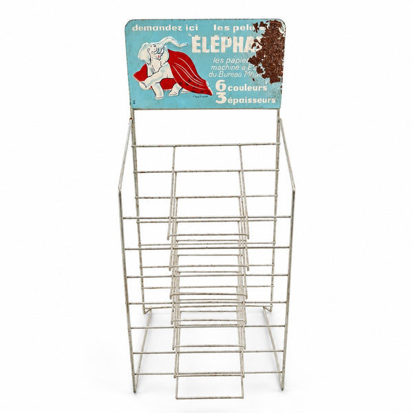 Présentoir publicitaire ancien « Éléphant » – Porte-ramettes / Présentoir de comptoir en métal