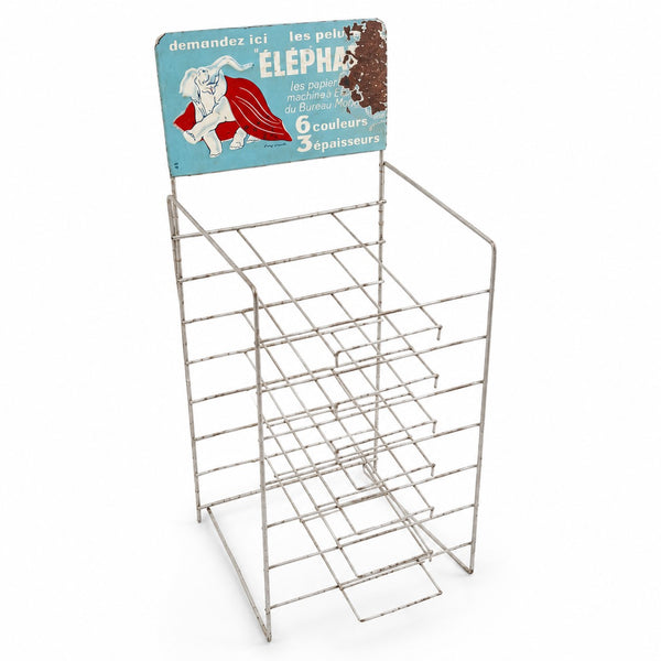 Présentoir publicitaire ancien « Éléphant » – Porte-ramettes / Présentoir de comptoir en métal