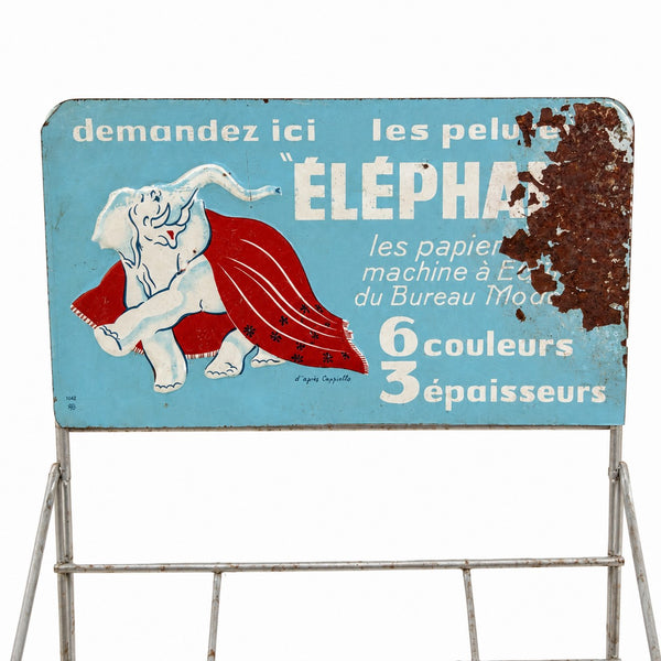 Présentoir publicitaire ancien « Éléphant » – Porte-ramettes / Présentoir de comptoir en métal