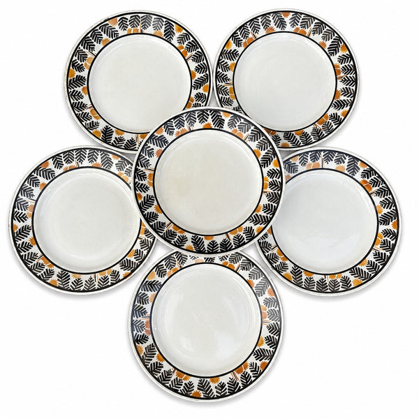 Lot de 6 assiettes plates anciennes KG Lunéville modèle Mimosa – Décor Art Déco