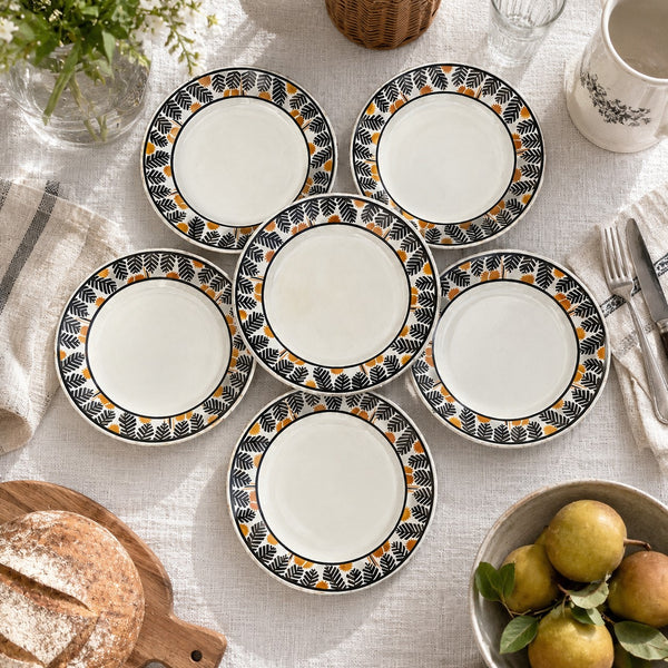 Lot de 6 assiettes plates anciennes KG Lunéville modèle Mimosa – Décor Art Déco