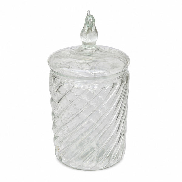 Ancienne bonbonnière en cristal à décor torsadé avec prise en forme d'oiseau