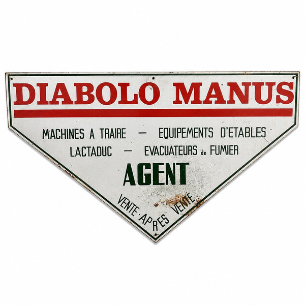 Ancienne plaque publicitaire DIABOLO MANUS en tôle lithographiée – Agent matériel agricole et équipements d’élevage