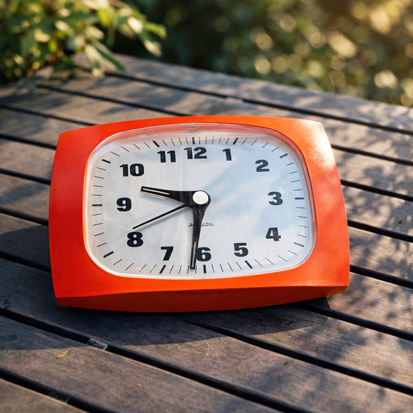 Pendule murale vintage JAZ quartz NON FONCTIONNELLE – boîtier plastique orange