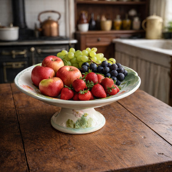 Compotier ancien en barbotine – fraises en relief – HB & Cie – Choisy-le-Roi