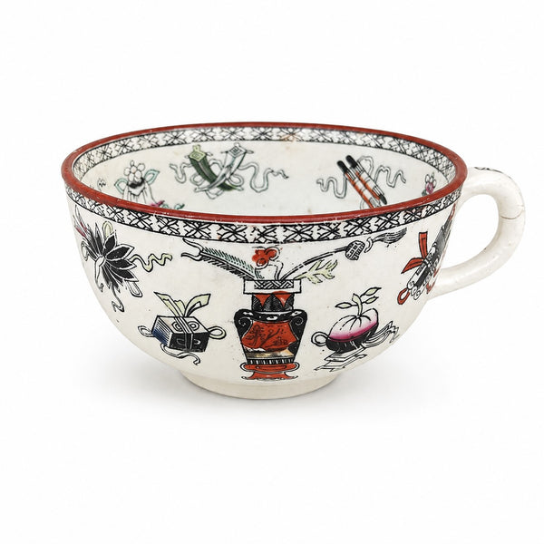 Ancienne tasse à déjeuner en faïence de Maastricht, modèle Potiche – Décor japonisant polychrome