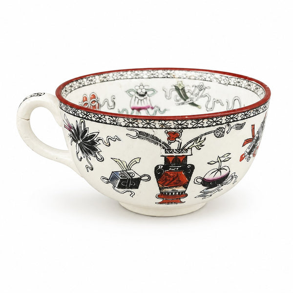 Ancienne tasse à déjeuner en faïence de Maastricht, modèle Potiche – Décor japonisant polychrome