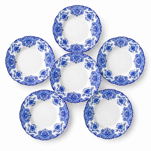 Lot de 6 assiettes creuses anciennes B.F.K. Boch Frères Keramis “Dordrecht” décor bleu