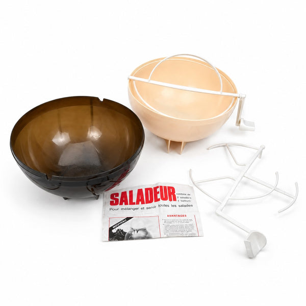 Ancien appareil de cuisine « Saladeur » – saladier double avec système de mélange