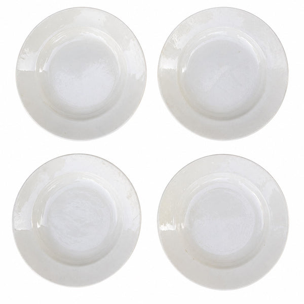 Lot de 4 assiettes creuses anciennes en faïence blanche Moulin des Loups