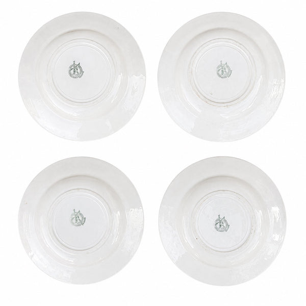 Lot de 4 assiettes creuses anciennes en faïence blanche Moulin des Loups