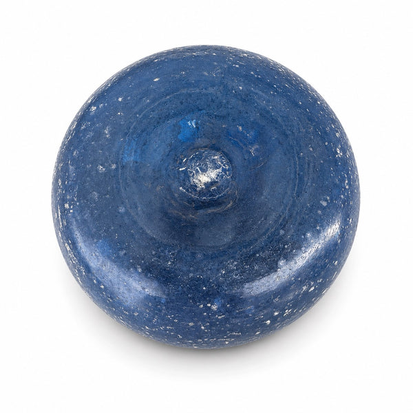 Ancien vase ou flacon en verre bleu soufflé à anses appliquées, de type Murano – H. 14 cm