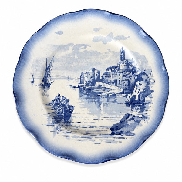 Assiette plate ancienne en faïence de Sarreguemines modèle Marines (1890-1918)