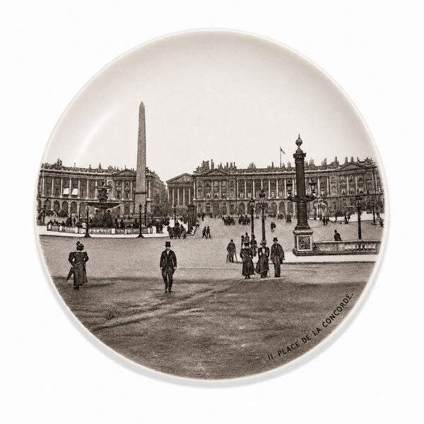 Ancienne assiette à dessert 19,5 cm en faïence HB Choisy-le-Roi – Modèle « Paris - 11. Place de la Concorde »