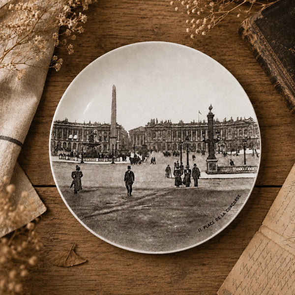 Ancienne assiette à dessert 19,5 cm en faïence HB Choisy-le-Roi – Modèle « Paris - 11. Place de la Concorde »