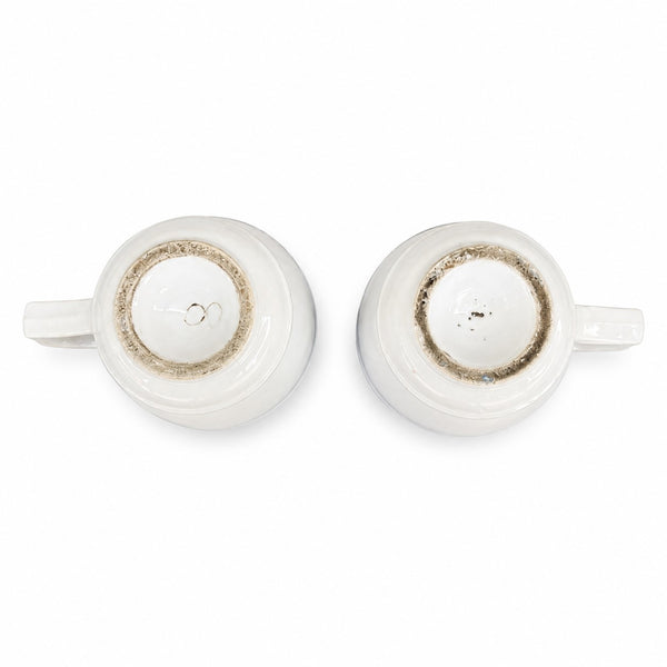 Paire de tasses brulot de bistrot anciennes en porcelaine épaisse à liseré bleu