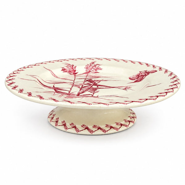 Ancienne assiette montée blanche en porcelaine opaque Terre de Fer de Gien, modèle Congo