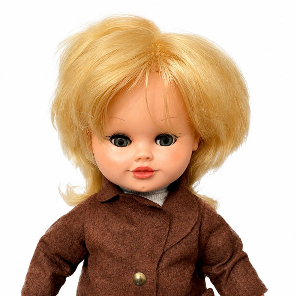 Poupée ancienne Muñecas Florido 30 cm vers 1969-1972 avec manteau marron